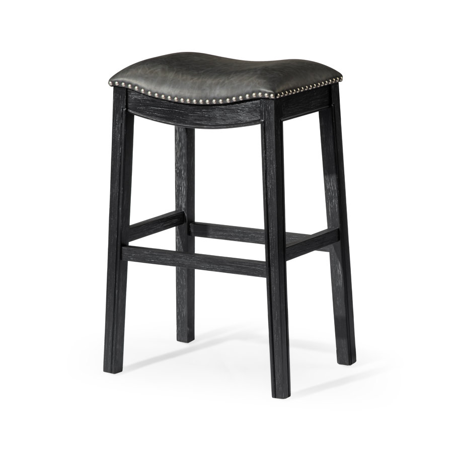 Maven Lane Adrien Backless Saddle Stool with Faux Leather Upholstery